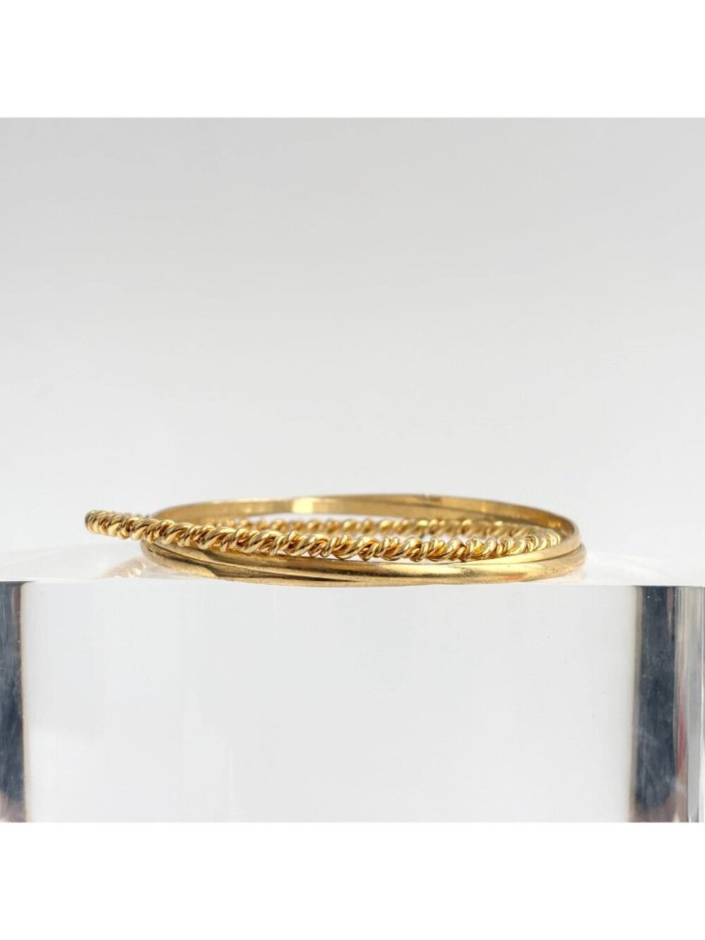 Gold Toned Triple Sectioned Multi Stackable 90's Vintage Bangle Bracelet - Picture 7 of 8